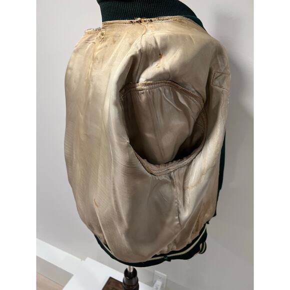 Men's Varsity Letterman Bomber Jacket Green Yellow D Dartmouth Rowing - Picture 15 of 15